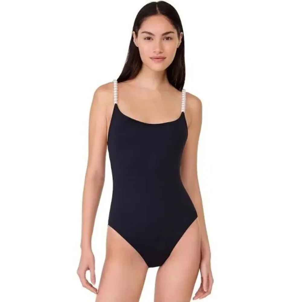 Kate Spade New York Pearl Strap One- Piece Swimsuit Black Small